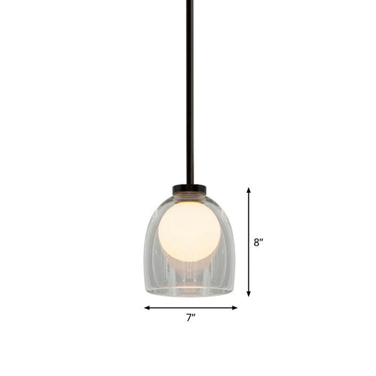 Contemporary Glass Cup Pendant Light for Dining Room - 1 Head Hanging Pendulum