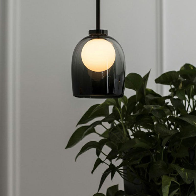 Contemporary Glass Cup Pendant Light for Dining Room - 1 Head Hanging Pendulum