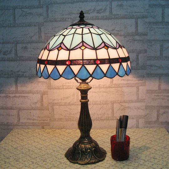 Mediterranean Dome Stained Glass Nightstand Lamp for Bedside Table
