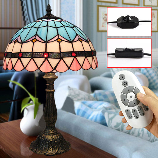 Mediterranean Dome Stained Glass Nightstand Lamp for Bedside Table