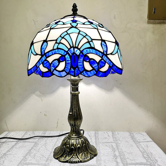 Mediterranean Dome Stained Glass Nightstand Lamp for Bedside Table