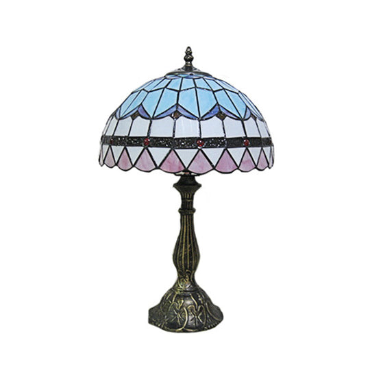 Mediterranean Dome Stained Glass Nightstand Lamp for Bedside Table