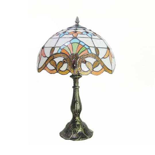 Mediterranean Dome Stained Glass Nightstand Lamp for Bedside Table