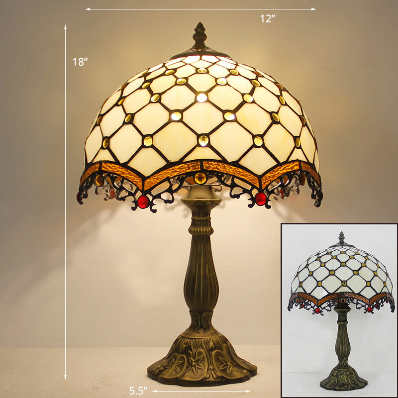 Tiffany Stained Glass Bowl Nightstand Lamp - Single-Bulb Table Light for Restaurants