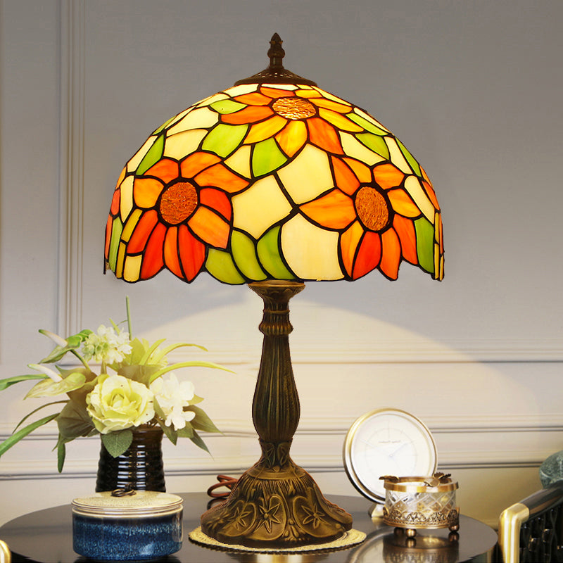 Tiffany Stained Glass Bowl Nightstand Lamp - Single-Bulb Table Light for Restaurants