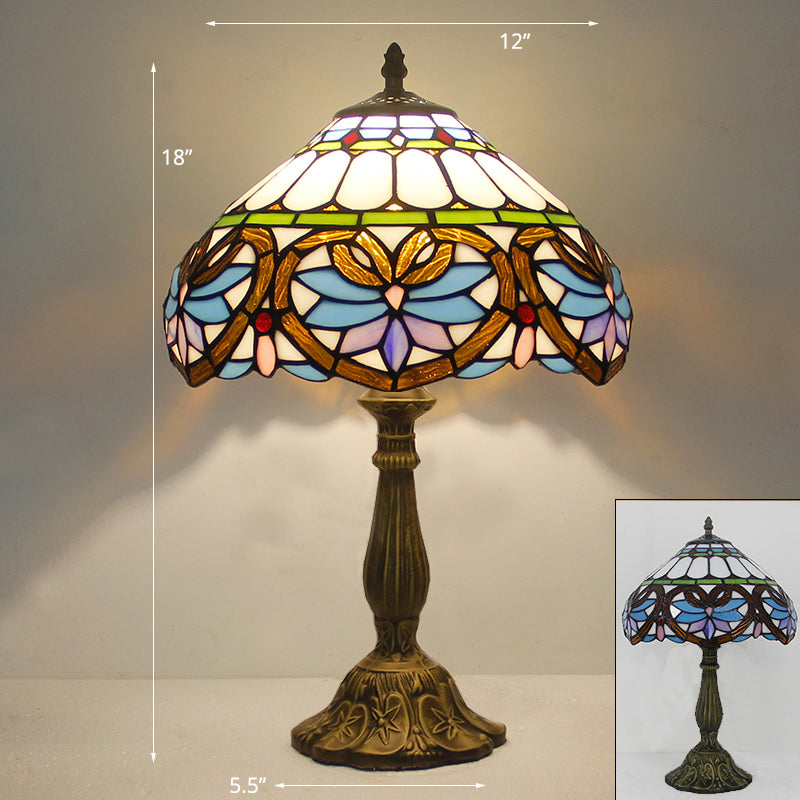 Tiffany Stained Glass Bowl Nightstand Lamp - Single-Bulb Table Light for Restaurants