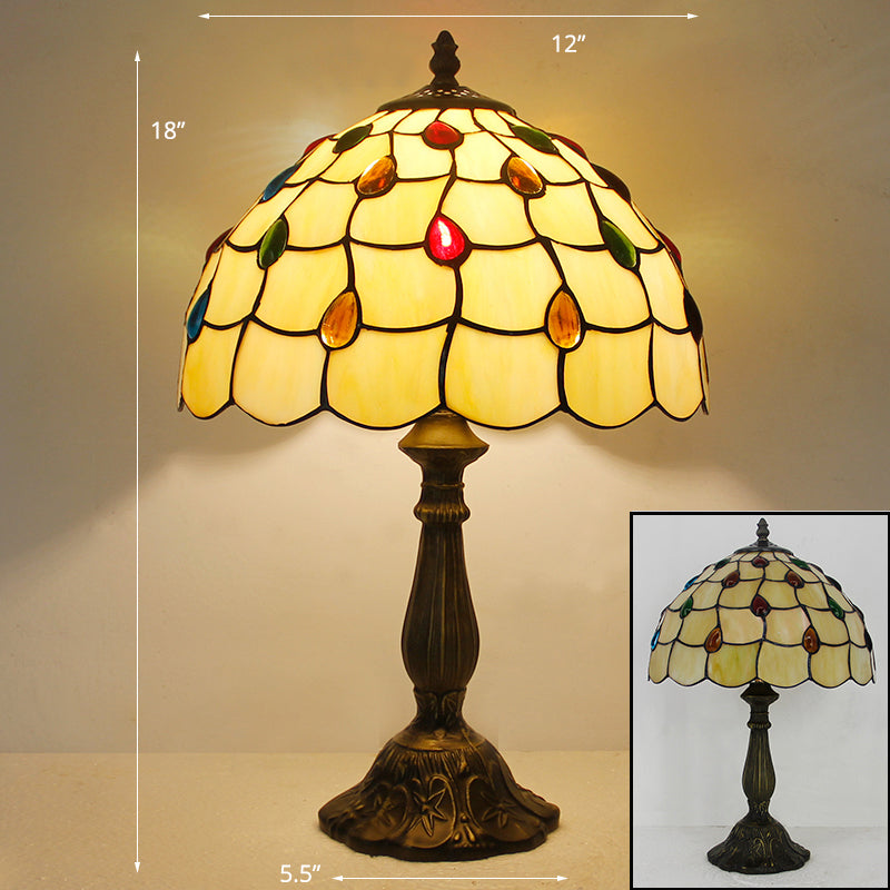 Tiffany Stained Glass Bowl Nightstand Lamp - Single-Bulb Table Light for Restaurants