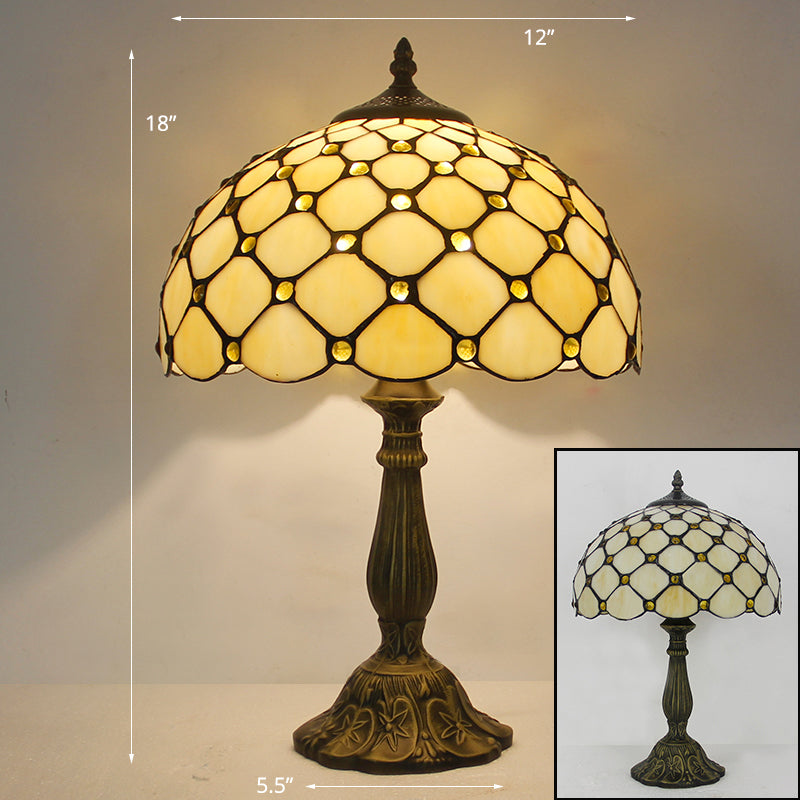 Tiffany Stained Glass Bowl Nightstand Lamp - Single-Bulb Table Light for Restaurants