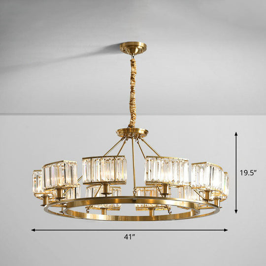 Gold Round Chandelier Pendant Light with Contemporary K9 Crystal for Elegant Living Room Décor