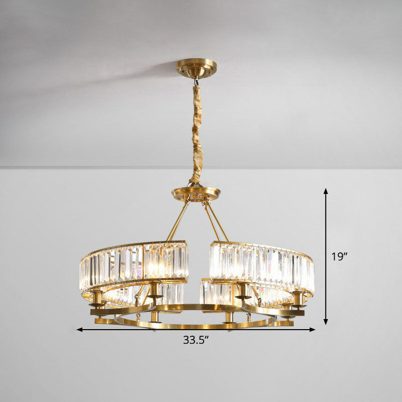 Gold Round Chandelier Pendant Light with Contemporary K9 Crystal for Elegant Living Room Décor