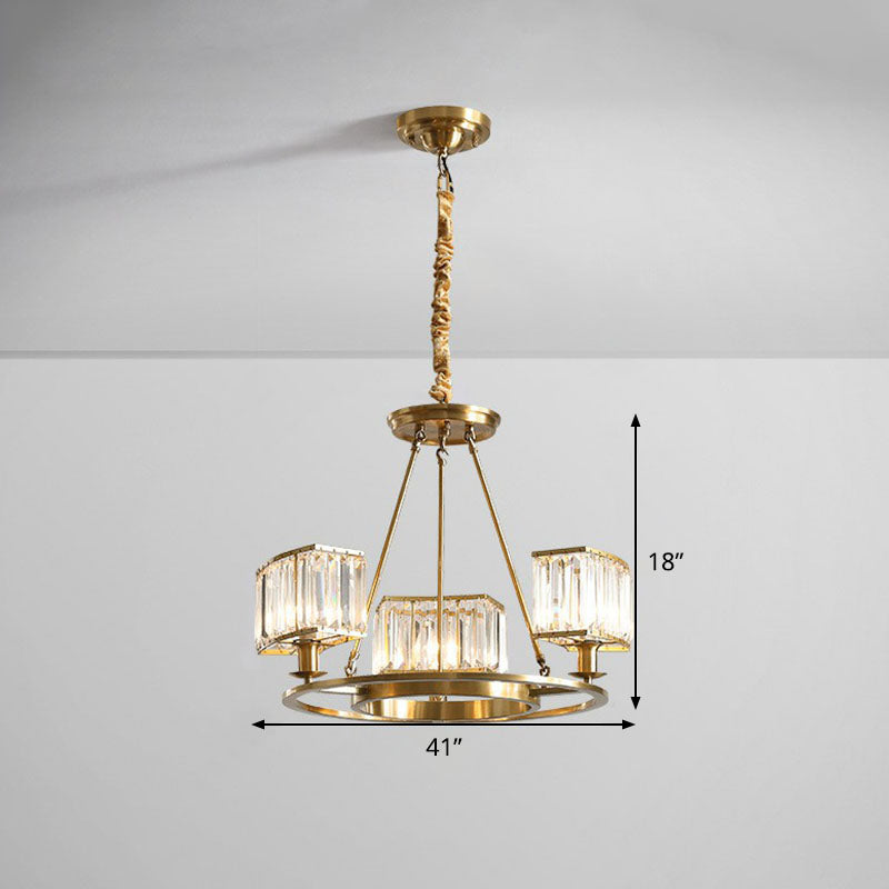 Gold Round Chandelier Pendant Light with Contemporary K9 Crystal for Elegant Living Room Décor