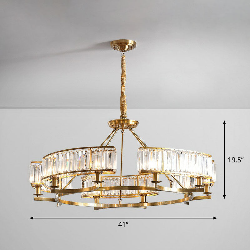 Gold Round Chandelier Pendant Light with Contemporary K9 Crystal for Elegant Living Room Décor