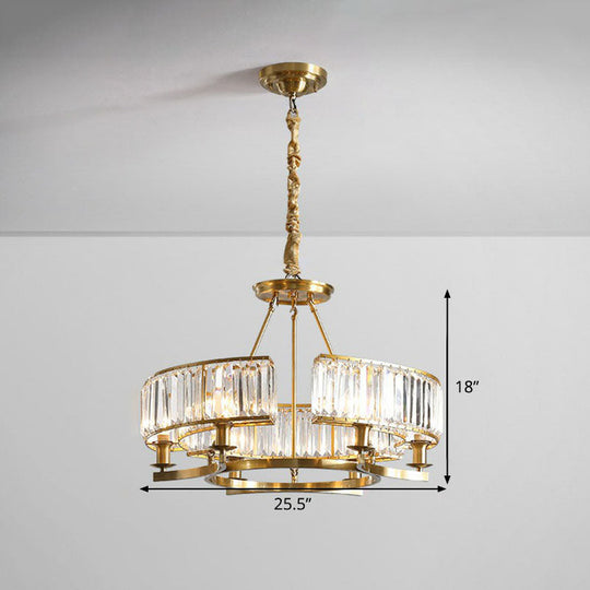 Gold Round Chandelier Pendant Light with Contemporary K9 Crystal for Elegant Living Room Décor