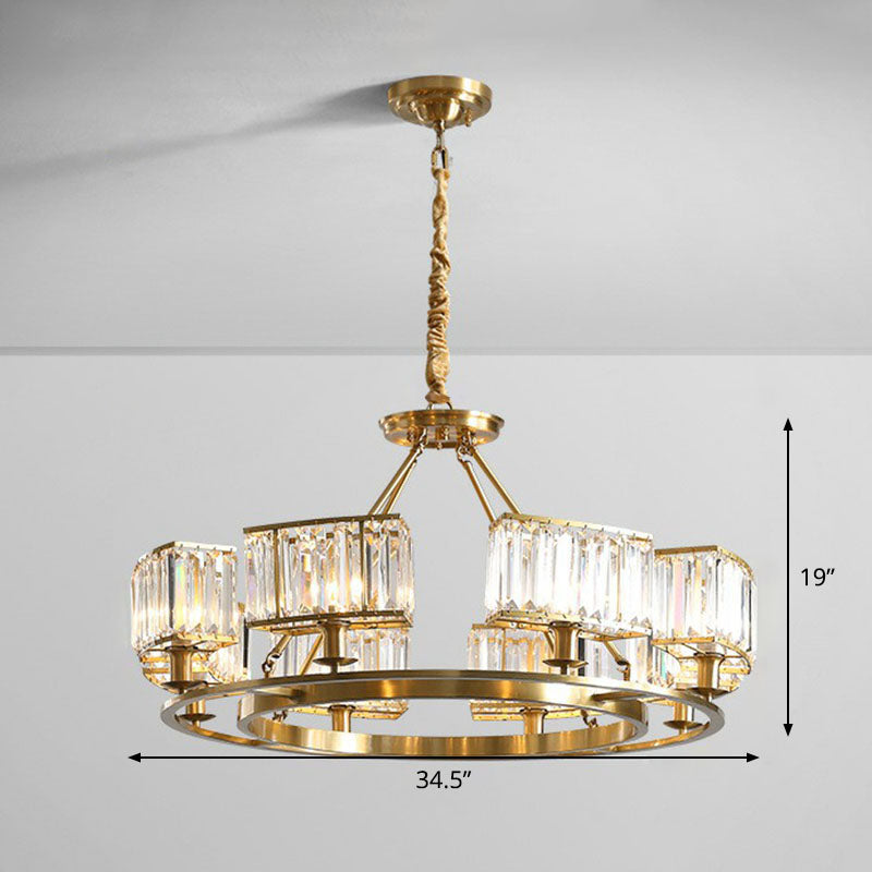 Gold Round Chandelier Pendant Light with Contemporary K9 Crystal for Elegant Living Room Décor