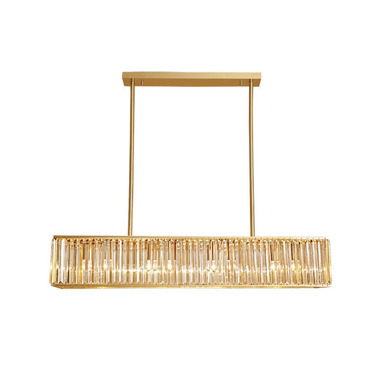 Modern Crystal Island Light Pendant Kit - 33.5" Long Rectangle, 3 Lights, Brass