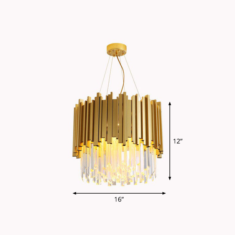 Minimalist Round Chandelier Light: Crystal Gold Pendant for Living Room