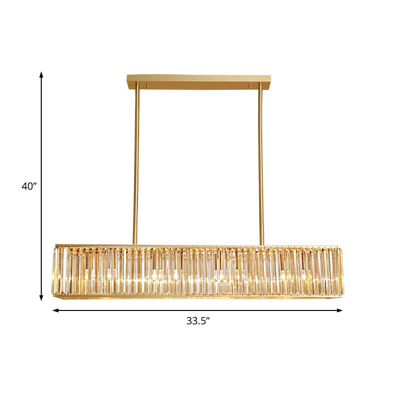 Modern Crystal Island Light Pendant Kit - 33.5" Long Rectangle, 3 Lights, Brass