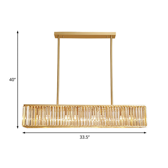 Modern Crystal Island Light Pendant Kit - 33.5" Long Rectangle, 3 Lights, Brass