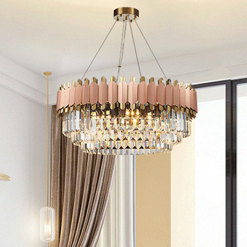 Contemporary Pink Crystal Chandelier Pendant Light for Living Room