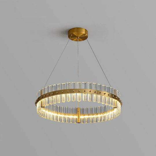Minimalist Gold LED Crystal Ring Chandelier for Bedroom Lighting