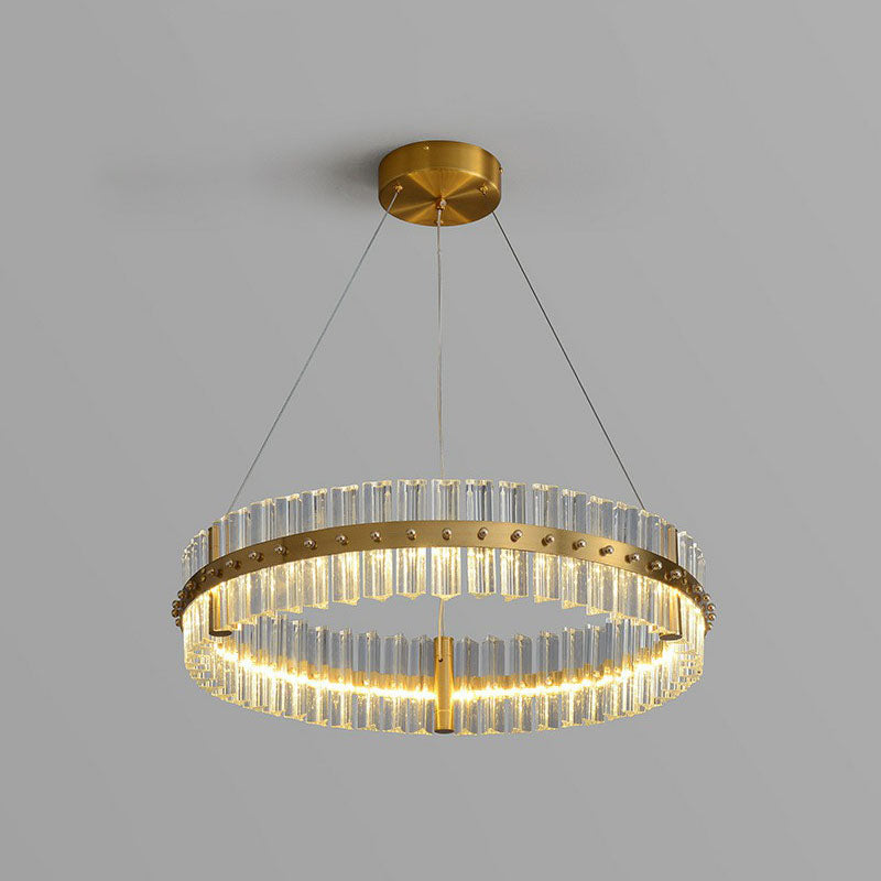 Minimalist Gold LED Crystal Ring Chandelier for Bedroom Lighting
