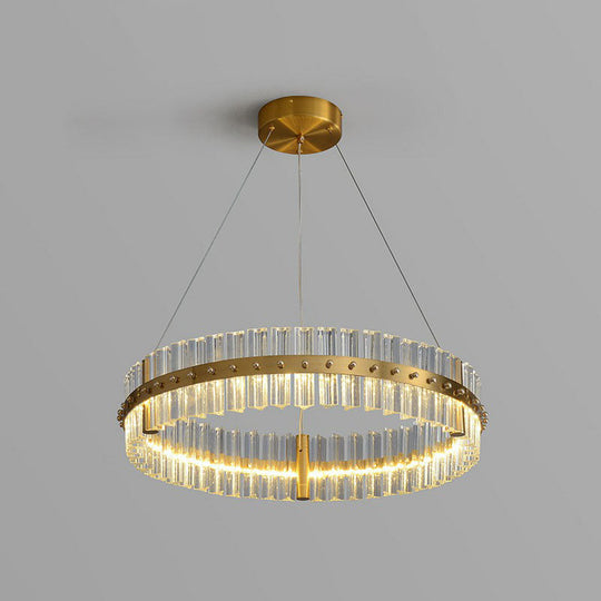 Minimalist Gold LED Crystal Ring Chandelier for Bedroom Lighting