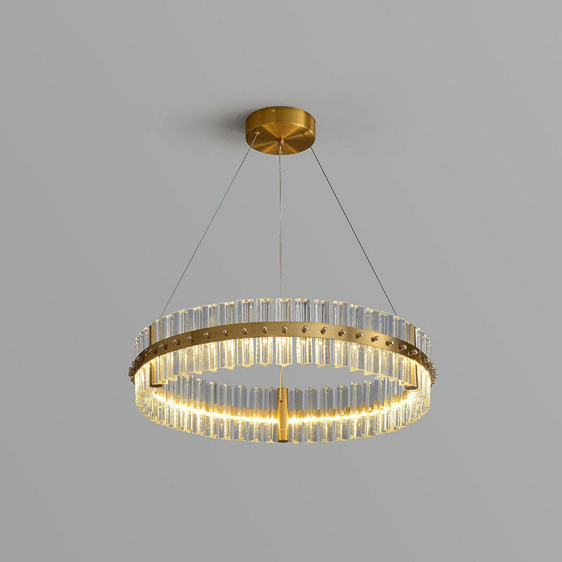 Minimalist Gold LED Crystal Ring Chandelier for Bedroom Lighting