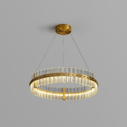 Minimalist Gold LED Crystal Ring Chandelier for Bedroom Lighting