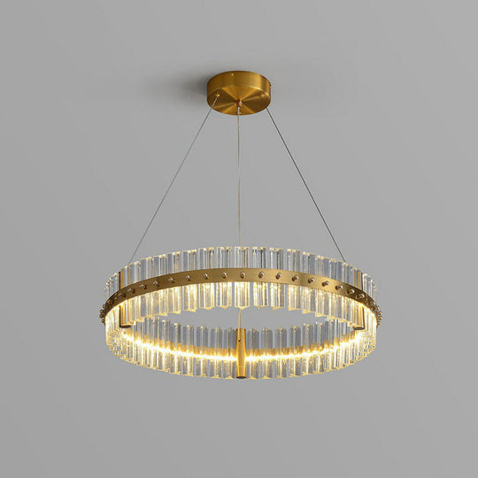 Minimalist Gold LED Crystal Ring Chandelier for Bedroom Lighting