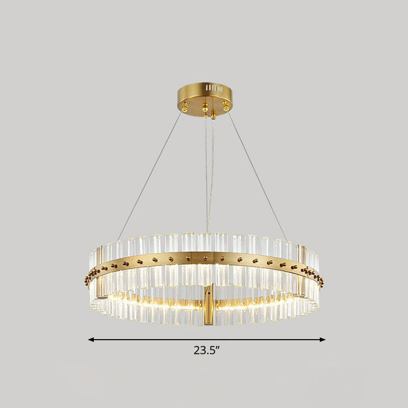 Minimalist Gold LED Crystal Ring Chandelier for Bedroom Lighting