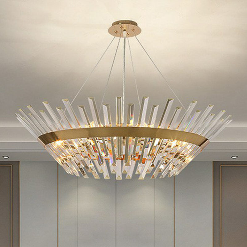 Minimalist Gold Tapered Chandelier Pendant Light with Crystal Prism - Ideal for Living Room Lighting