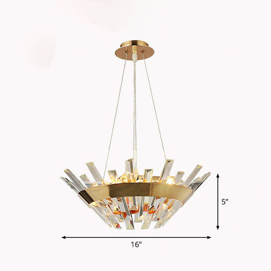 Minimalist Gold Tapered Chandelier Pendant Light with Crystal Prism - Ideal for Living Room Lighting