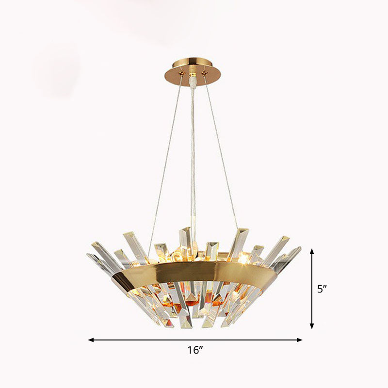 Minimalist Gold Tapered Chandelier Pendant Light with Crystal Prism - Ideal for Living Room Lighting