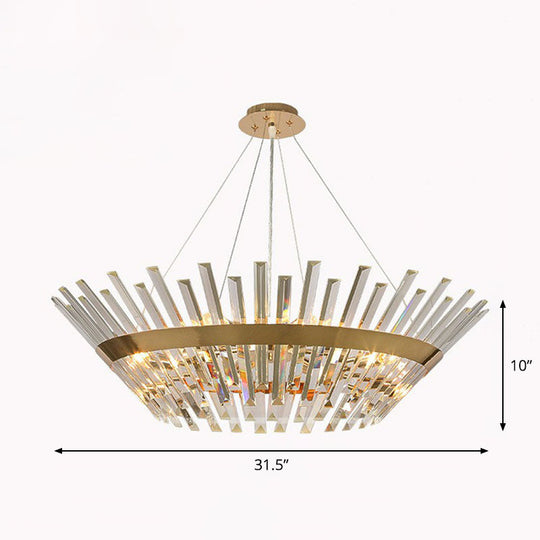 Minimalist Gold Tapered Chandelier Pendant Light with Crystal Prism - Ideal for Living Room Lighting
