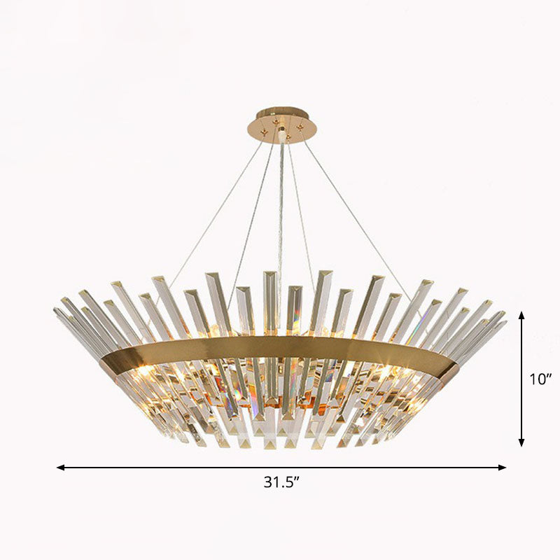 Minimalist Gold Tapered Chandelier Pendant Light with Crystal Prism - Ideal for Living Room Lighting