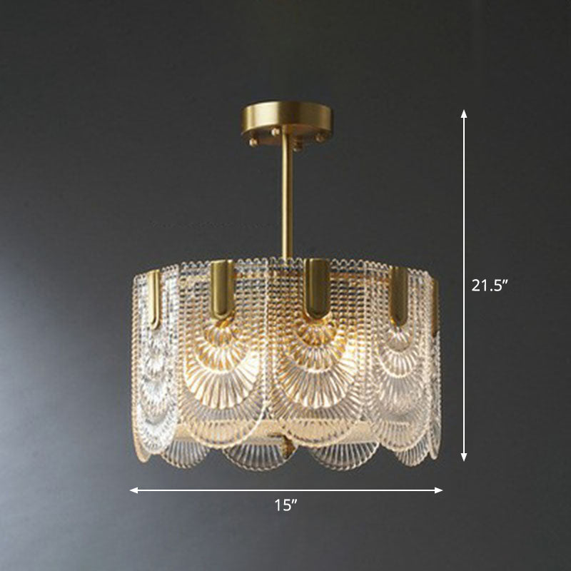 Round brass with Ribbed Crystal Chandelier Pendant Light