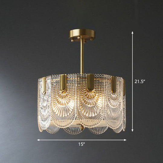 Round brass with Ribbed Crystal Chandelier Pendant Light