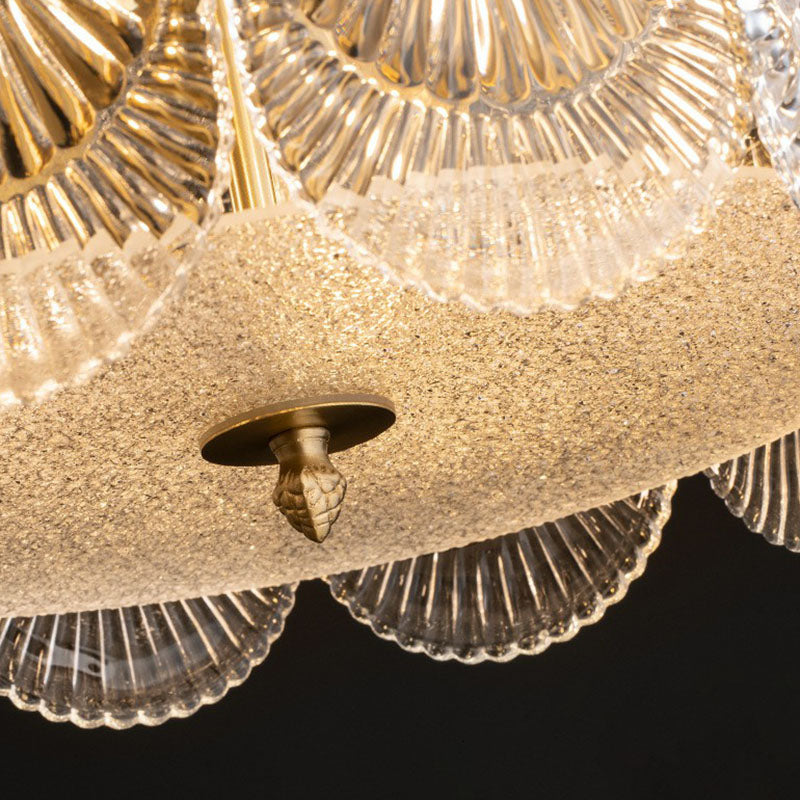 Round brass with Ribbed Crystal Chandelier Pendant Light