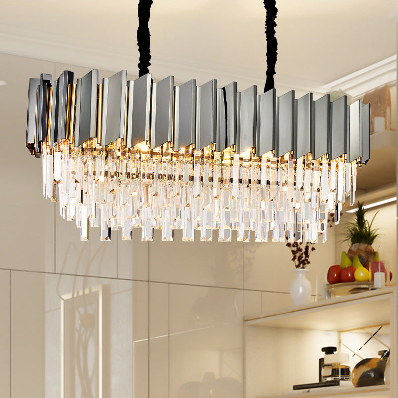 Modern Grey Crystal Pendant Chandelier with 10 Lights - 39" Wide - Perfect for Island Ceiling