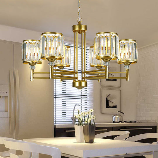 Contemporary Crystal Radial Hanging Chandelier - Brass Finish - 3/6/8 Lights - Bedroom Lighting