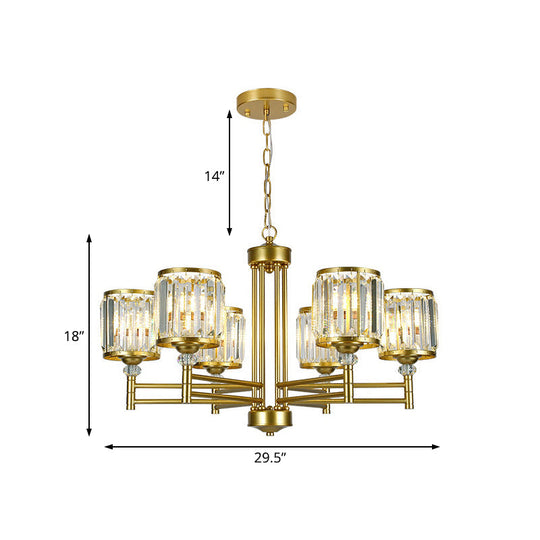 Contemporary Crystal Radial Hanging Chandelier - Brass Finish - 3/6/8 Lights - Bedroom Lighting