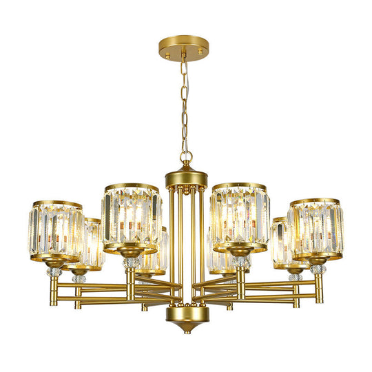 Contemporary Crystal Radial Hanging Chandelier - Brass Finish - 3/6/8 Lights - Bedroom Lighting
