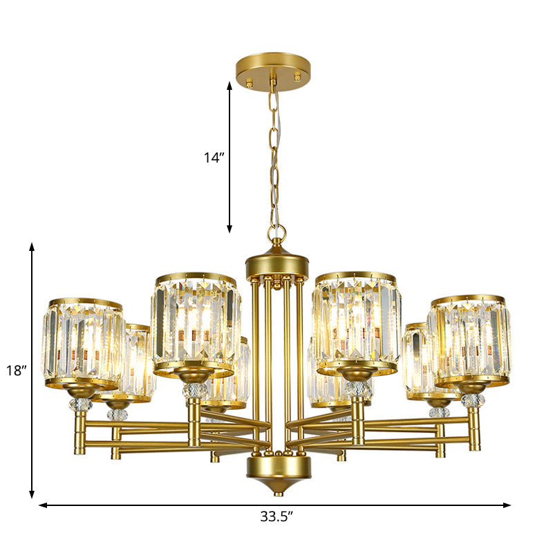Contemporary Crystal Radial Hanging Chandelier - Brass Finish - 3/6/8 Lights - Bedroom Lighting