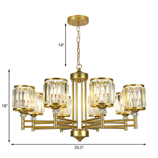 Contemporary Crystal Radial Hanging Chandelier - Brass Finish - 3/6/8 Lights - Bedroom Lighting
