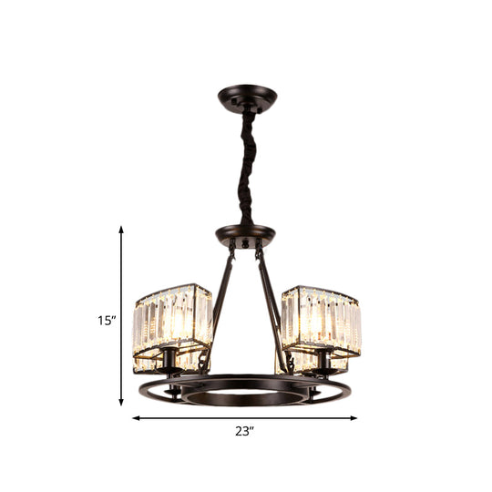 Modern Black/Gold Circle Crystal Chandelier with 4/6 Lights - Bedroom Hanging Light Fixture
