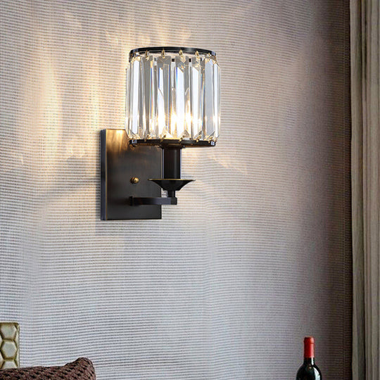 Modern Black/Gold Cylinder Sconce Light Fixture with Crystal Wall Mounted Lighting