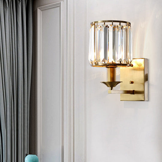 Modern Black/Gold Cylinder Sconce Light Fixture with Crystal Wall Mounted Lighting
