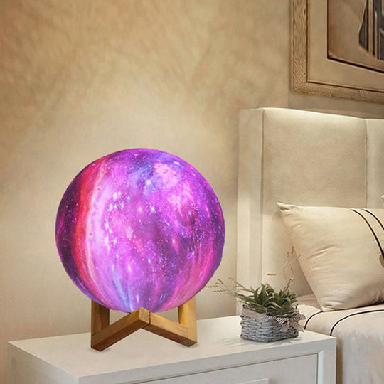 3D Milky Way Table Lamp for Kids Room - Creative LED Night Stand Light in Wood