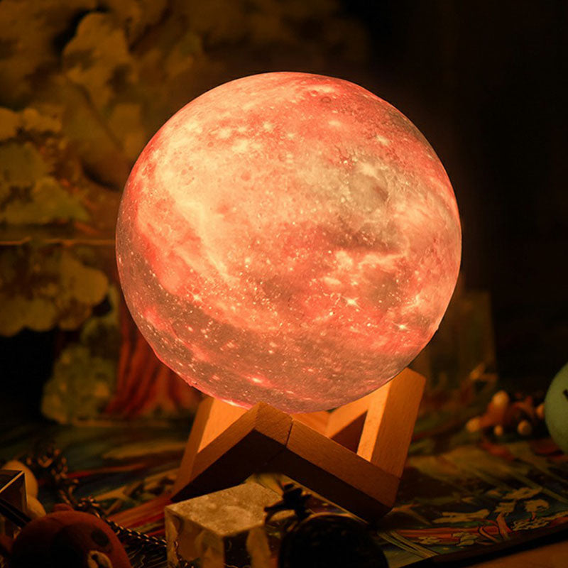 Galaxy Sphere Night Lamp: Purple Kids LED Table Light with Wooden Base
