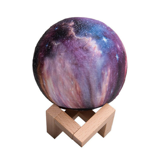 Galaxy Sphere Night Lamp: Purple Kids LED Table Light with Wooden Base